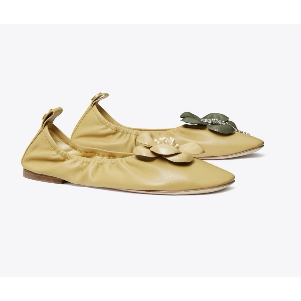 Tory Burch Women Size 10 Flower Ballet Daphne Flats Cornbread W/ Dust Bag Unique